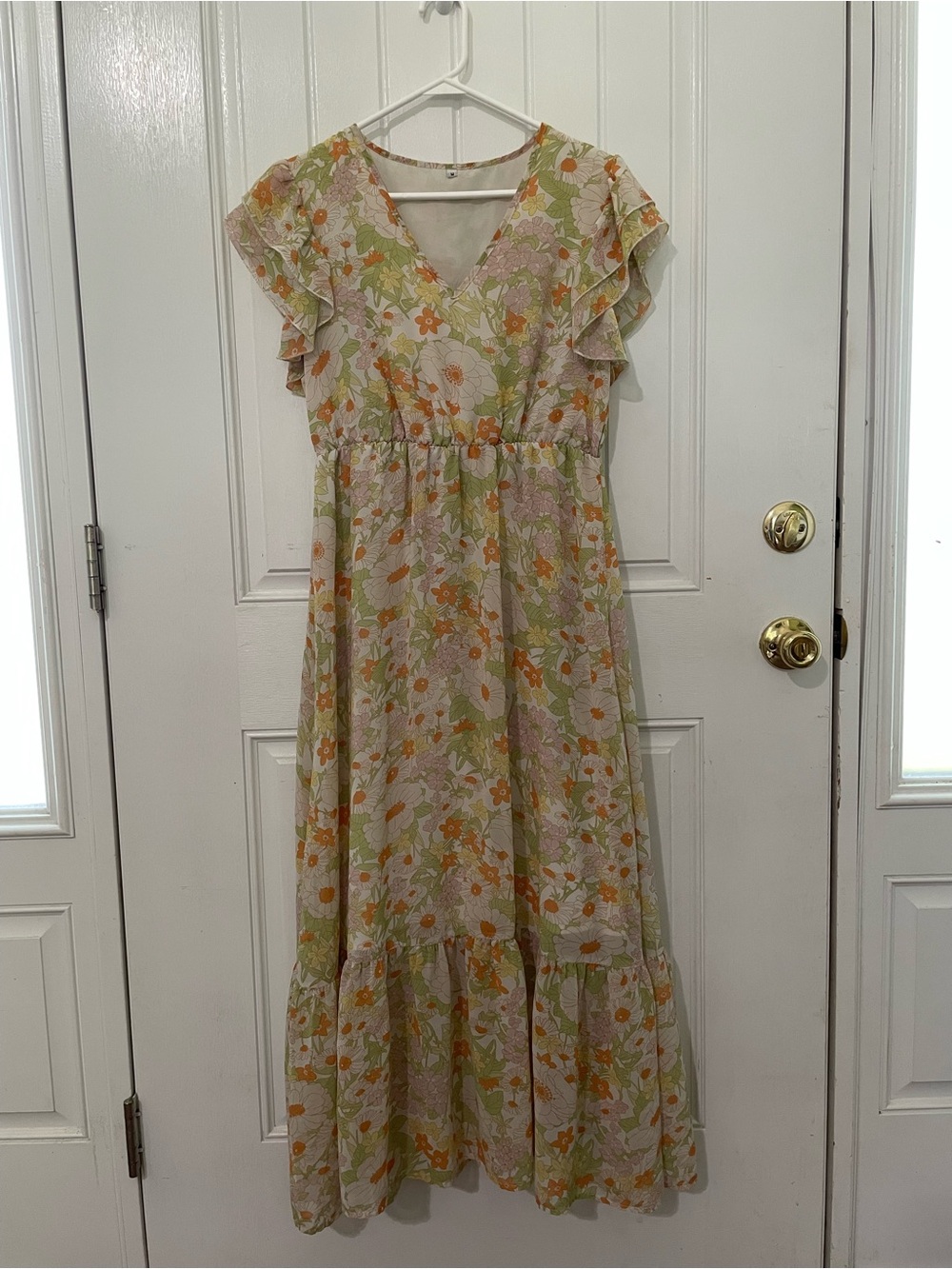Floral Ruffle Sleeve Maxi Dress Medium summer fall 70’s style print modest